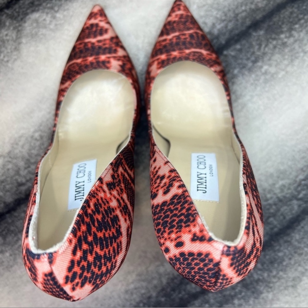 Jimmy Choo Anouk Mandarin Red Mix Snake Printed Fabric Pumps Heels - Picture 8 of 11